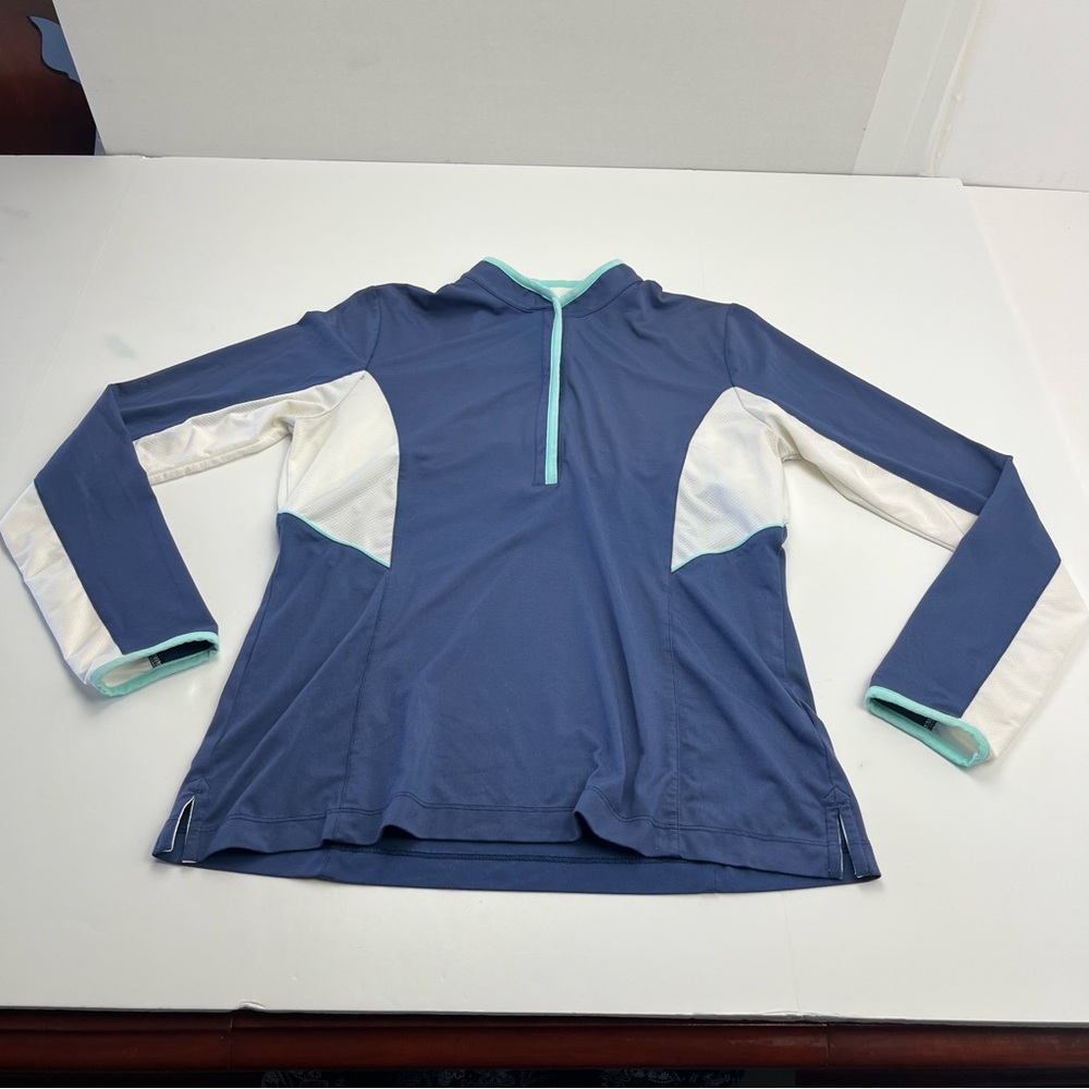 Zero Restriction Womens Blue White Quarter Zip Pullover Long Sleeve Top Medium‎